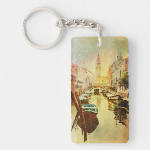 A View Of The Canal With Boats And Buildings Key Ring