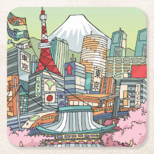 A View of Tokyo Square Paper Coaster