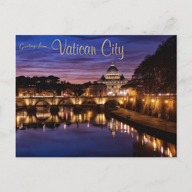 A View of Vatican City at Night Postcard (Front)