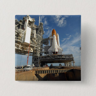 A view Space Shuttle Atlantis on Launch Pad 39A 15 Cm Square Badge