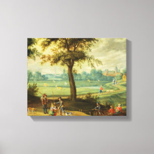 A Village Landscape by a River Canvas Print