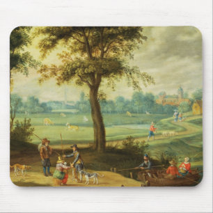A Village Landscape by a River Mouse Mat