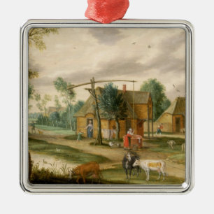 A village landscape metal tree decoration