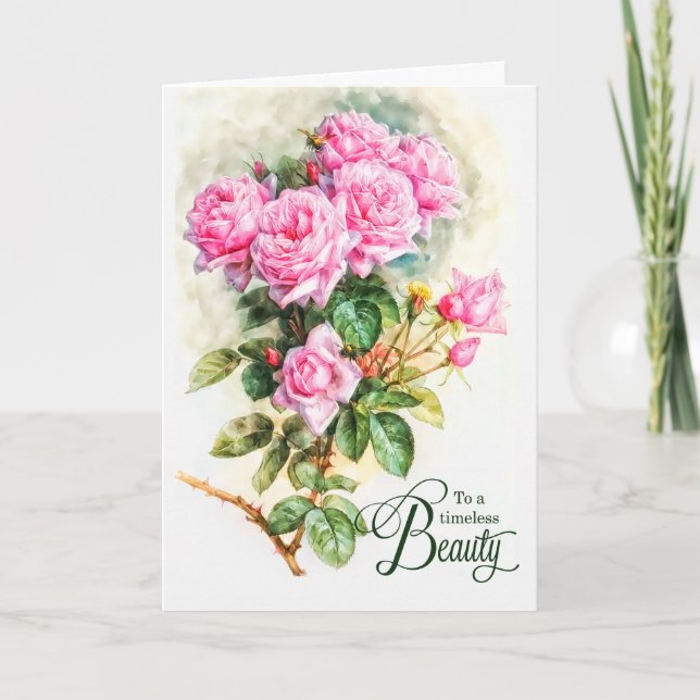 A Vintage Beauty's Birthday Pink Rose Garden Card (Front)