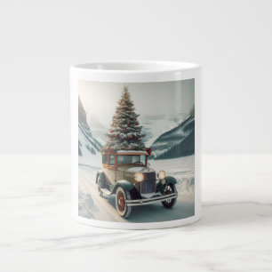 A vintage classic Christmas car tree Speciality Mu Large Coffee Mug