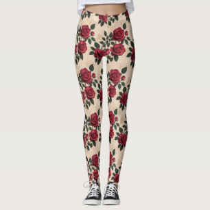 A Vintage Crimson Roses  Leggings