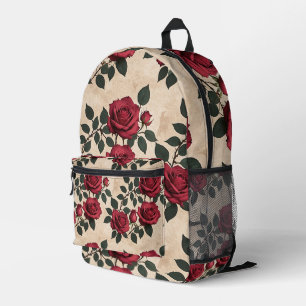 A Vintage Crimson Roses Printed Backpack