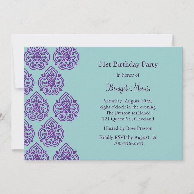 A Vintage Damask 21st Birthday Invitation (Front)