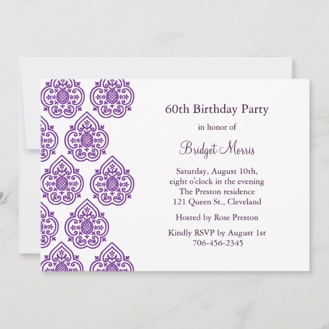 A Vintage Damask Birthday Invitation (Front)