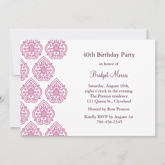 A Vintage Damask Birthday Invitation (Front)