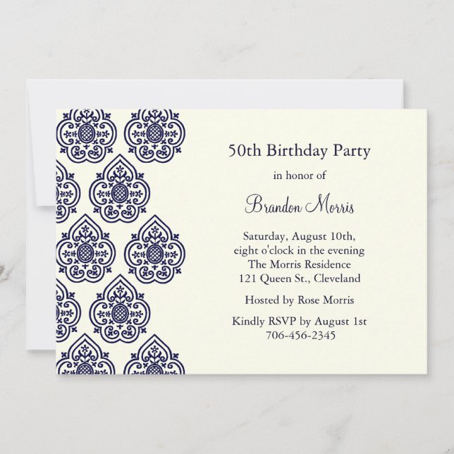 A Vintage Damask Birthday Invitation (Front)