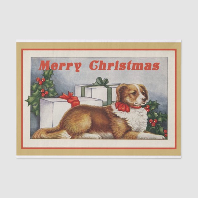 A Vintage Dog Says Merry Christmas! Tissue Paper (Front)