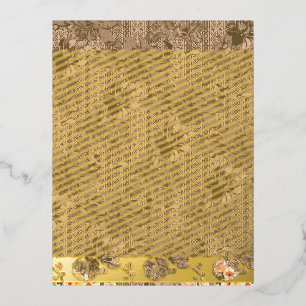 A vintage floral pattern with intricate brown desi foil invitation postcard
