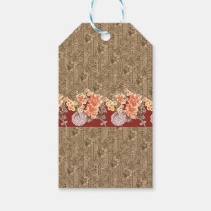 A vintage floral pattern with intricate brown desi gift tags