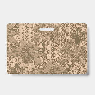 A vintage floral pattern with intricate brown desi ID badge