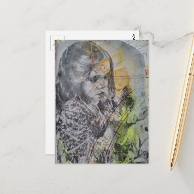 A Vintage Girl Catching Butterflies Postcard (Front/Back In Situ)