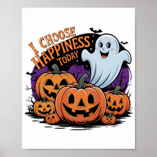 A Vintage Halloween Ghost, Pumpkin illustration Poster