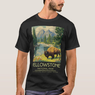 A Vintage Illustration of Yellowstone National Par T-Shirt