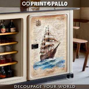 A vintage newspaper sheet with a sailing ship.