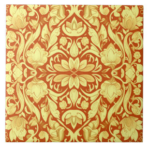 A vintage red & yellow floral pattern tile