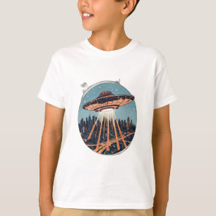 A vintage spaceship hovering over a city T-Shirt