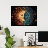 A Vintage Style Psychedelic Sun and Moon Ai Art Poster (Home Office)