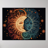 A Vintage Style Psychedelic Sun and Moon Ai Art Poster (Front)