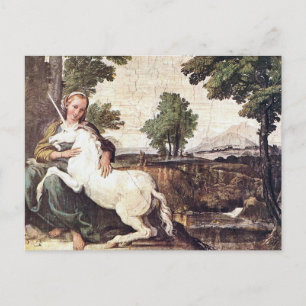 A Virgin with a Unicorn by Domenico Zampieri Postcard