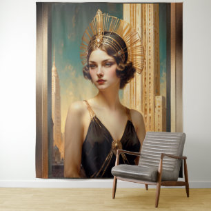 A Vision Of Art Deco Elegance AI Art by Xzendor7 Tapestry