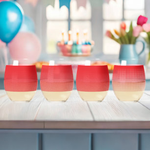 A visually engaging red and white striped backgro Stemless Wine Glass