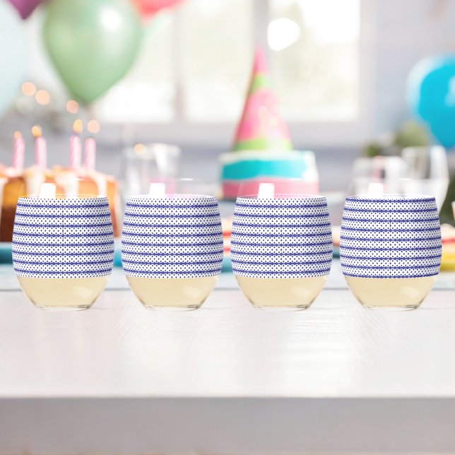A vivid blue sky with scattered white clouds. stemless wine glass (Insitu (Birthday))