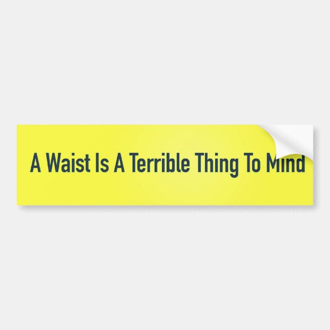 A Waist Is A Terrible Thing To Mind Bumper Sticker (Front)