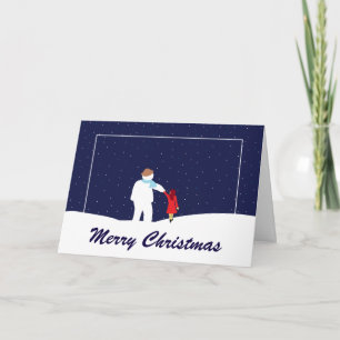 A Walk With Snowman Christmas Holiday Card