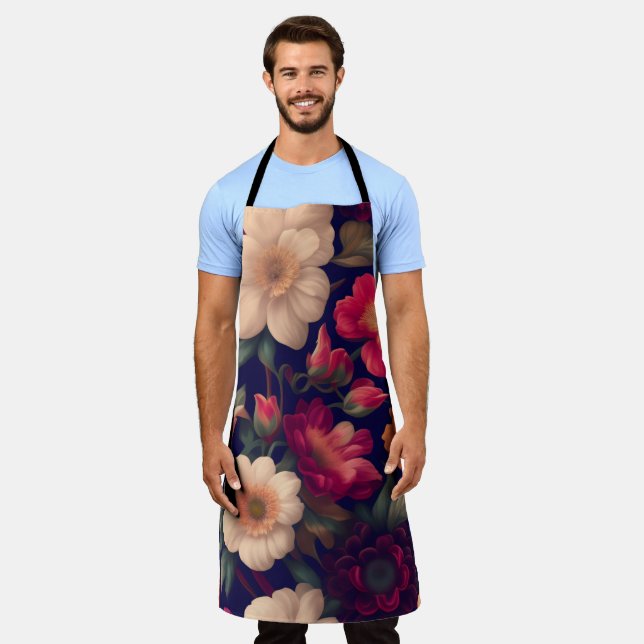 A wallpaper with a floral pattern  apron (Worn)