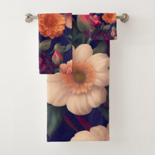 A wallpaper with a floral pattern  bath towel set