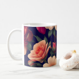 A wallpaper with a floral pattern  coffee mug