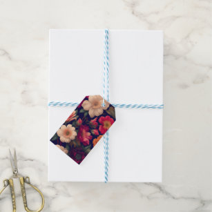 A wallpaper with a floral pattern  gift tags