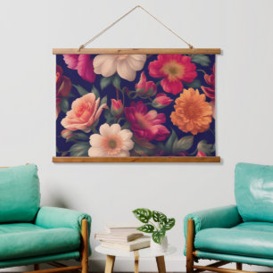 A wallpaper with a floral pattern hanging tapestry