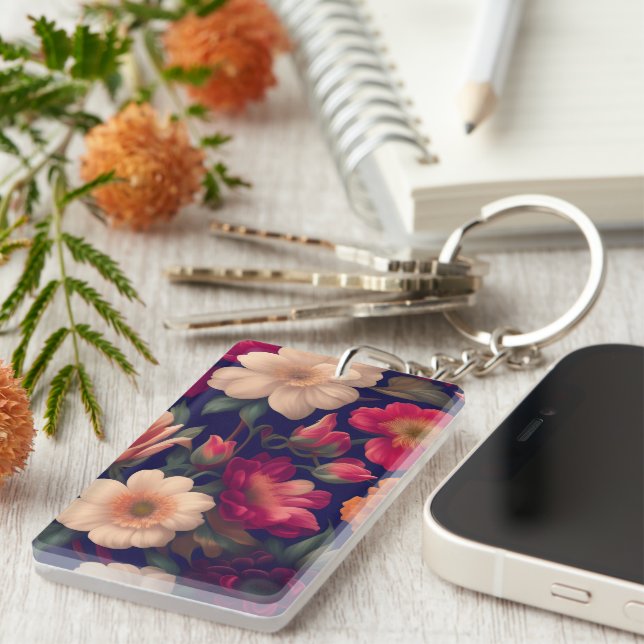 A wallpaper with a floral pattern  key ring (Front Right)