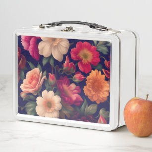 A wallpaper with a floral pattern  metal lunch box