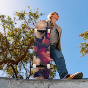A wallpaper with a floral pattern  skateboard