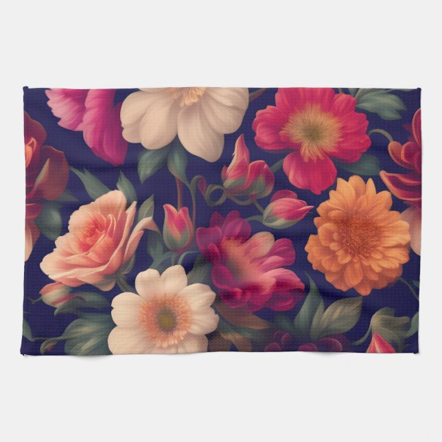 A wallpaper with a floral pattern  tea towel (Horizontal)