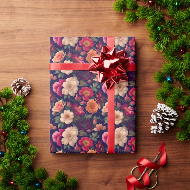 A wallpaper with a floral pattern  wrapping paper (Holiday Gift)