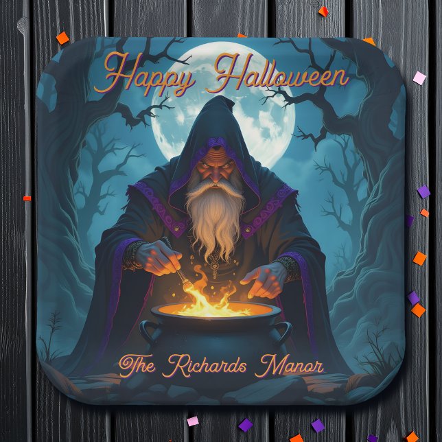 A Warlock Brewing up a Halloween Party Paper Plate (Creator Uploaded)
