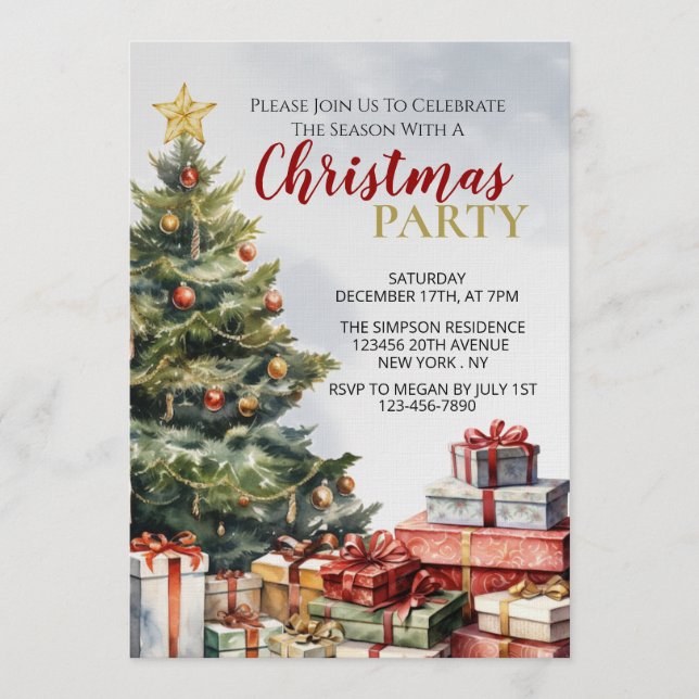 A Warm and Festive Watercolor Christmas Invitation (Front)
