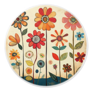 A Warm Terracotta Zinnia Patch Ceramic Knob