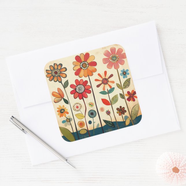 A Warm Terracotta Zinnia Patch Square Sticker (Envelope)