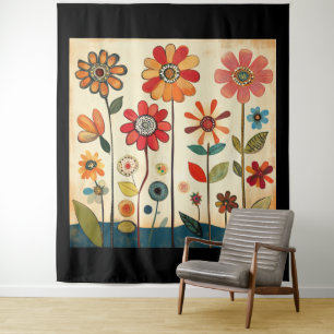 A Warm Terracotta Zinnia Patch Tapestry