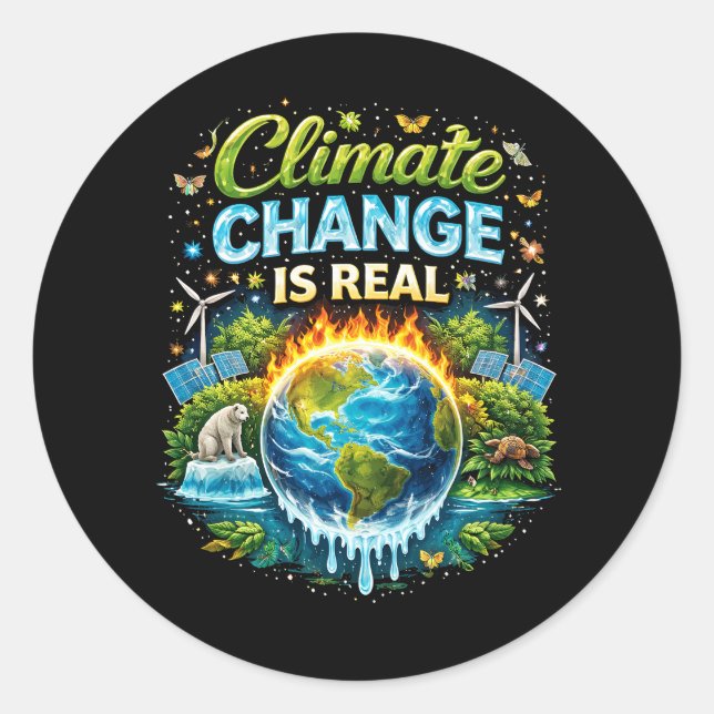 A Warming World Classic Round Sticker (Front)
