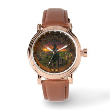 A watch with a peacock symbol inside